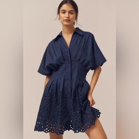 NWT Size 1X - The Tobie Eyelet Pleated Mini Shirt Dress by Exquise (NWT US 228) - Picture 1 of 16